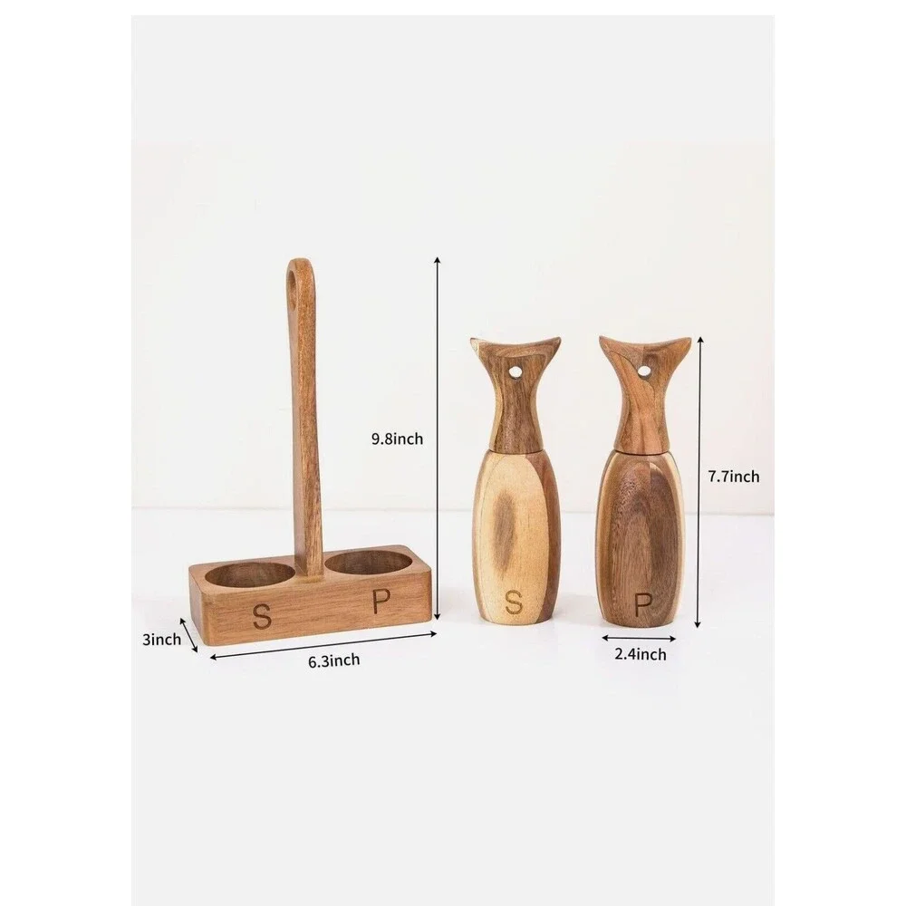 2PC Salt and Pepper Grinder Set Acacia Wood Ceramic and Carbon Steel Core Mill